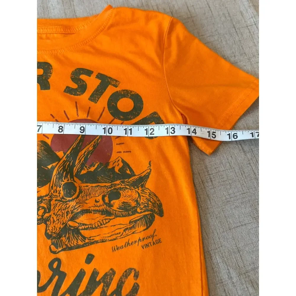 Weatherproof Vintage Boys Orange Triceratops Dinosaur Tee Shirt Size S (7-8)